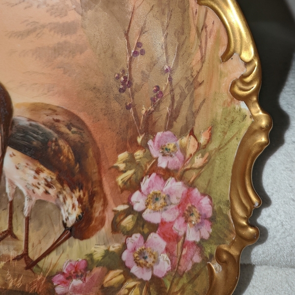 Antique French Limoges Snipe birds charger plate signed Dubois. - Picture 3 of 8
